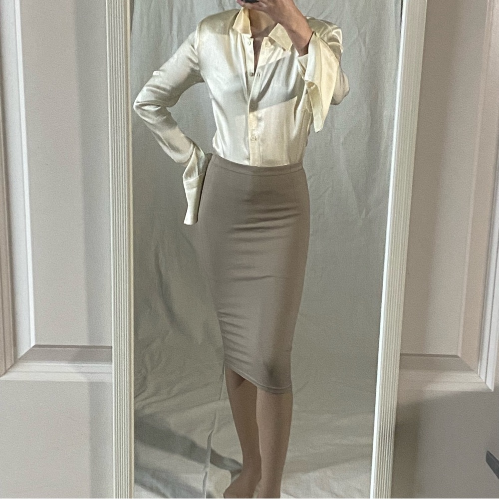 Shahla Taupe Seamless Knit Pencil Skirt from House of CB